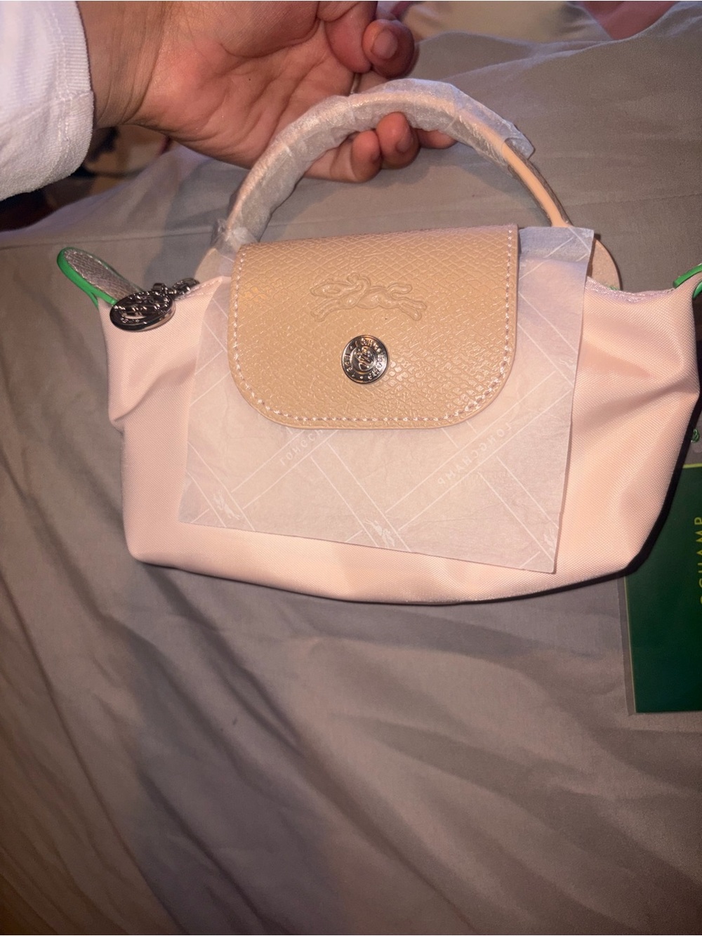 Blush Pink Mini Le Pliage Top-Handle with Tan Flap - Picture 2 of 8